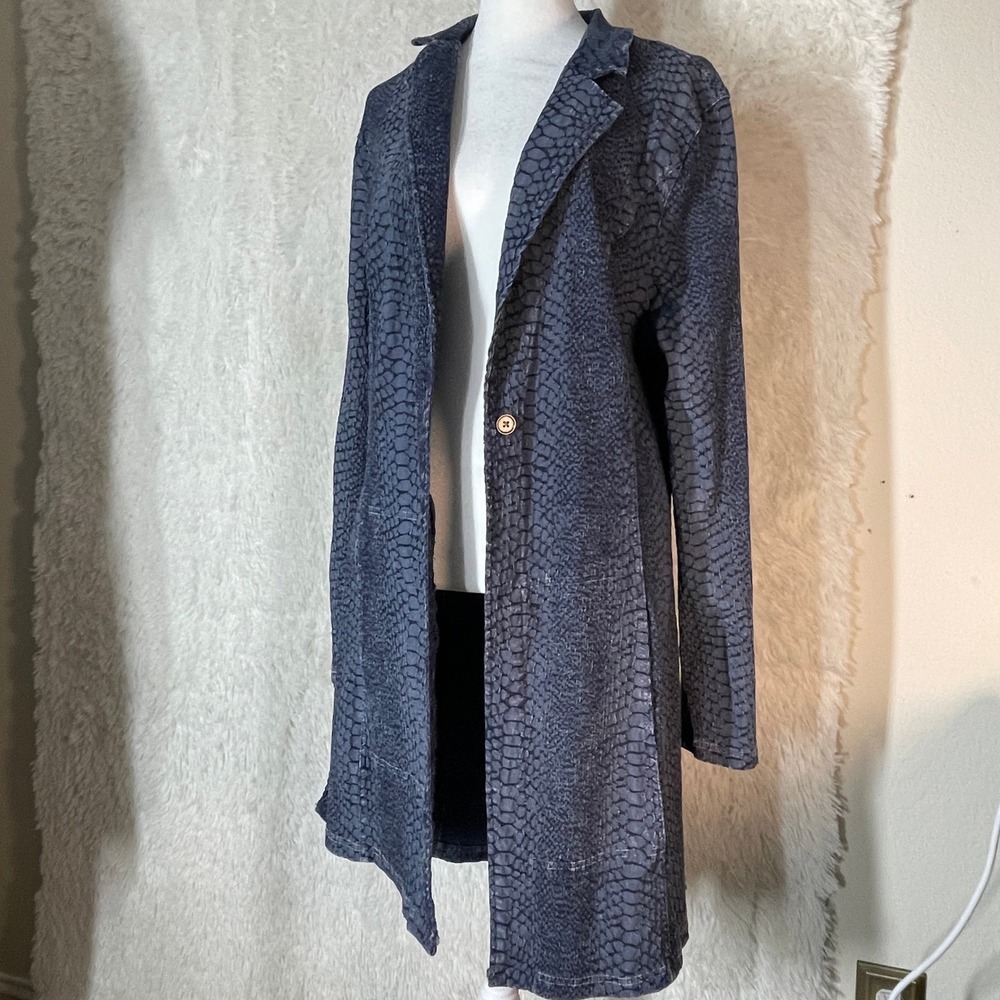 XCVI Blue Textured Snakeskin Longline Blazer Jacket Size Large 14616 Punk Grunge
